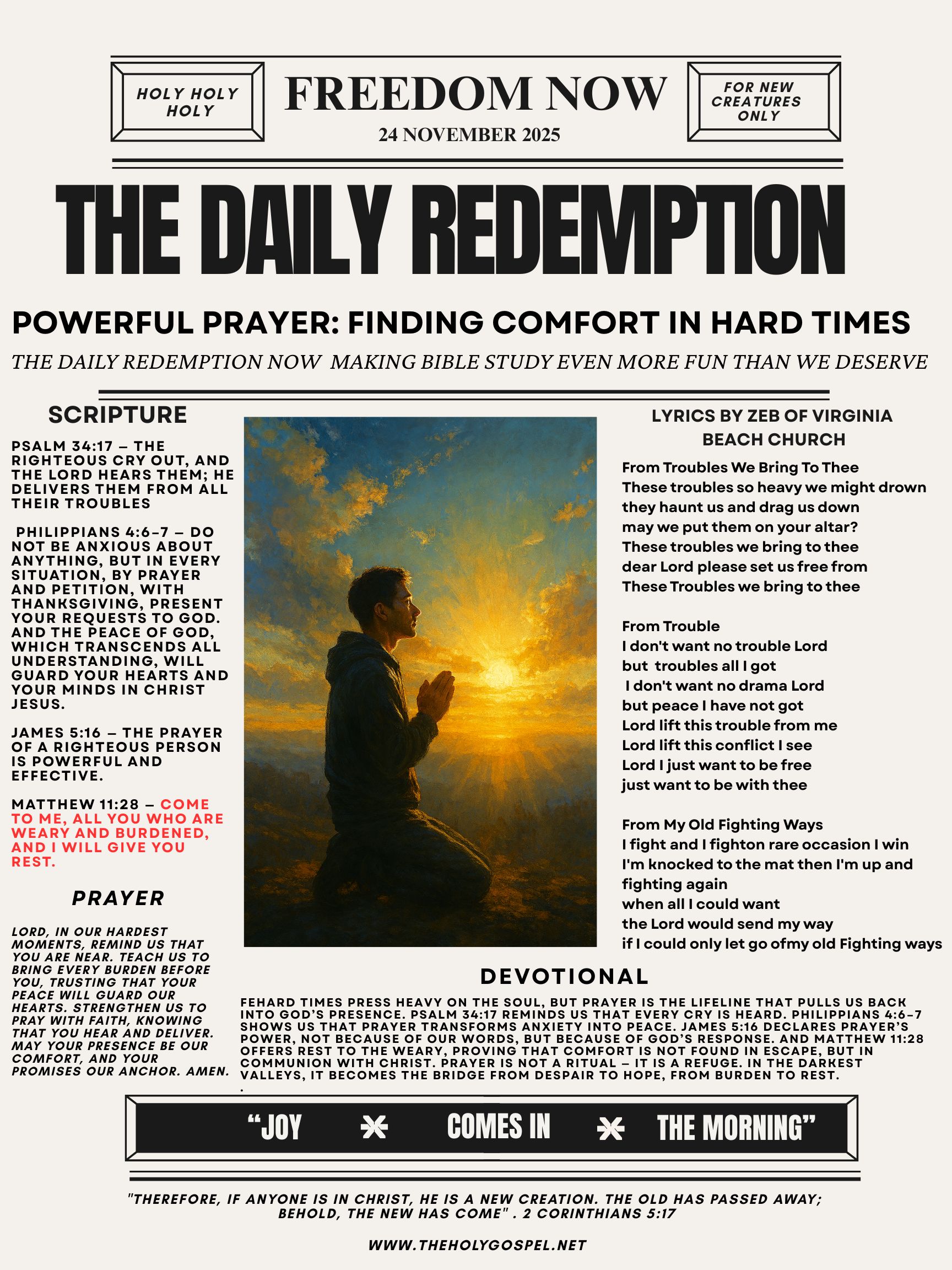 Powerful Prayer: Finding Comfort in Hard Time: The Daily Redemption Bible Bulletin 24 November ’25