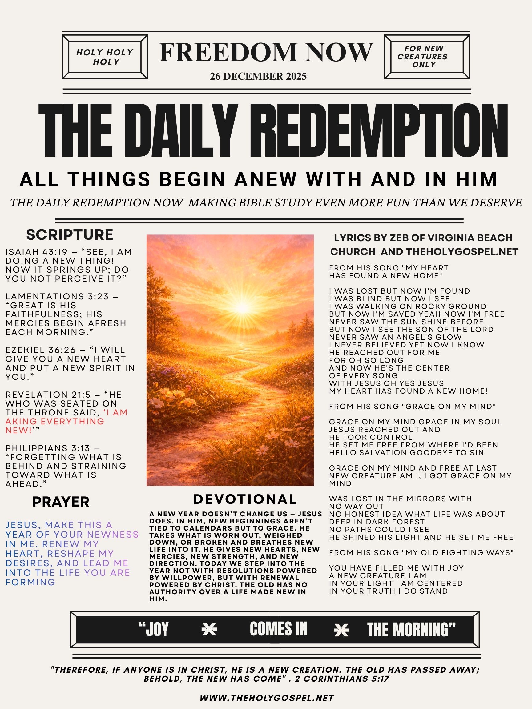 All Things Begin Anew With And In Him – Daily Redemption Bible Bulletin – 26 Dec 25