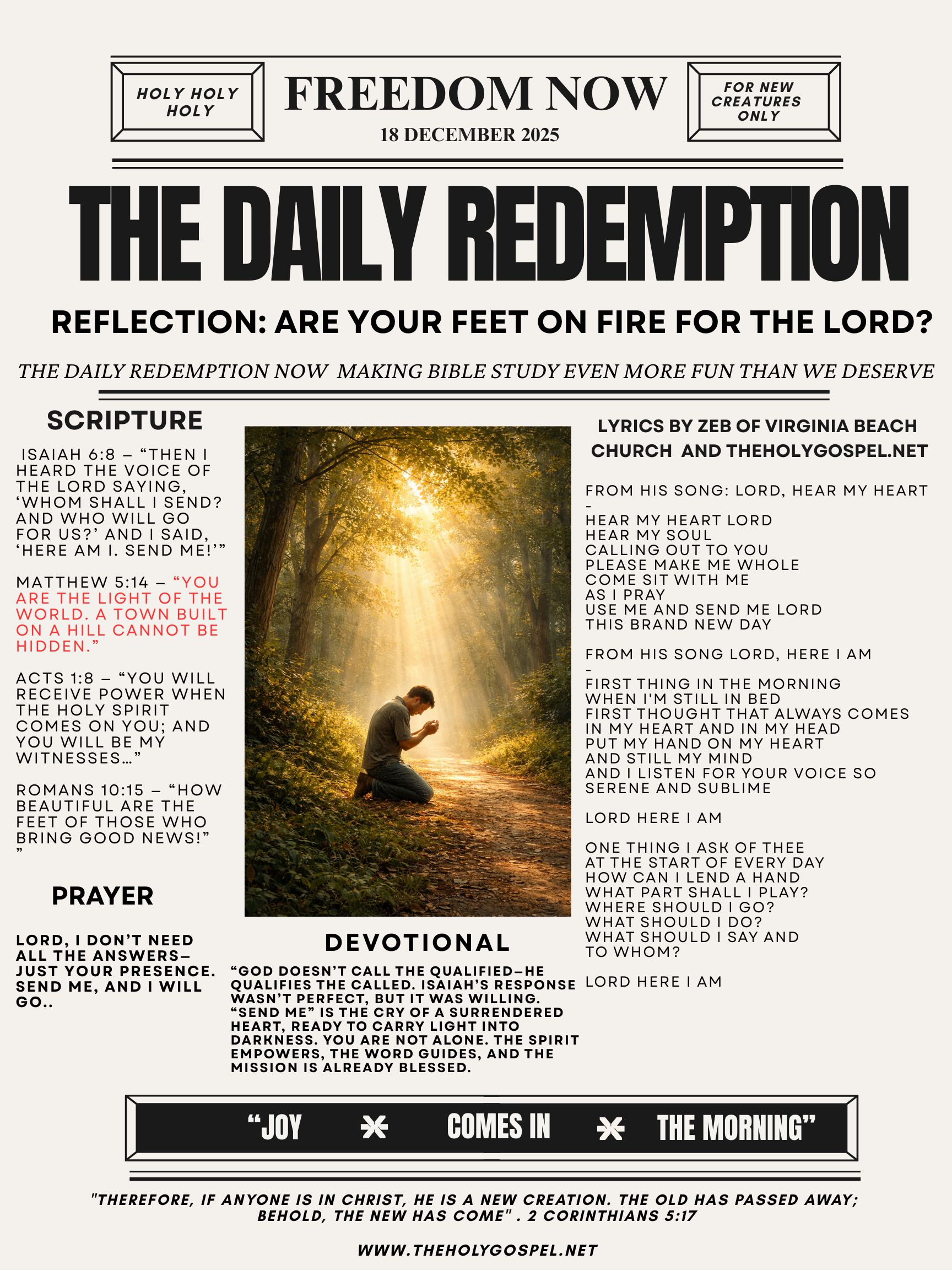 Reflection: Are Your Feet On Fire For The Lord? The Daily Redemption of 18 December 2025