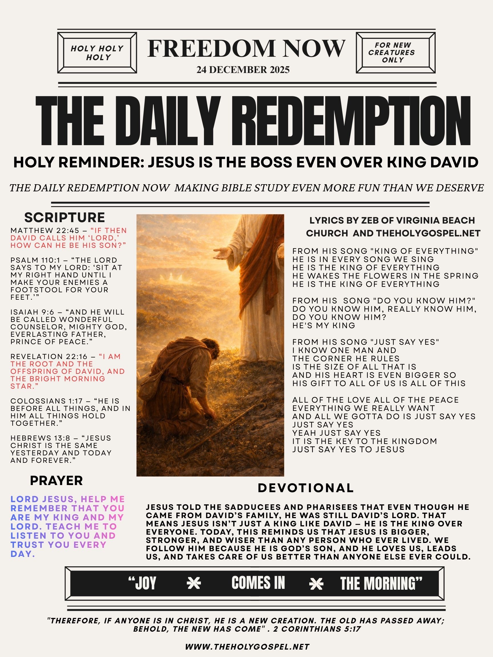 Jesus Is the Boss Even Over King David – The Daily Redemption Bible Bulletin 24 Dec 25
