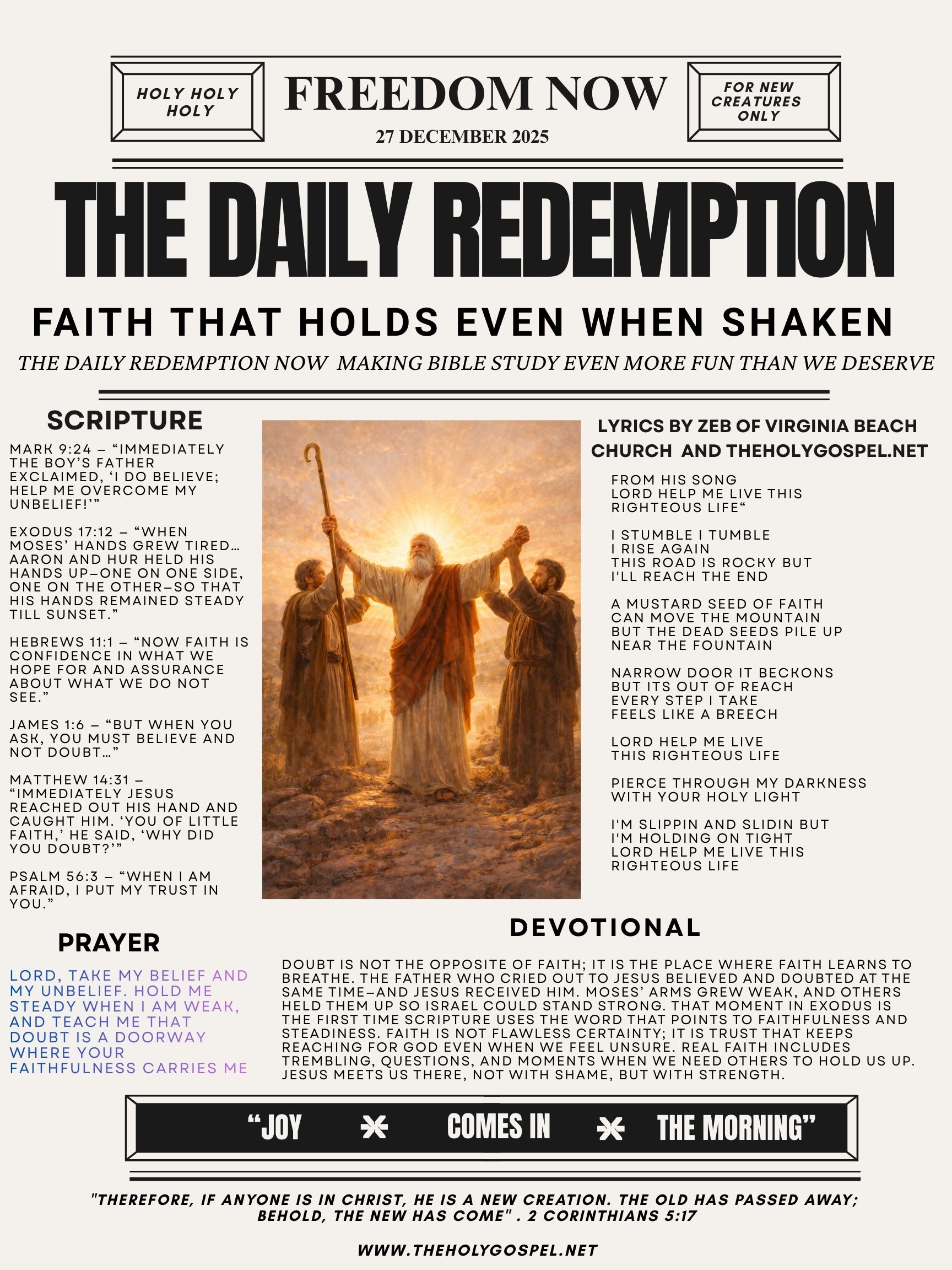 Faith That Holds Even When Shaken – Daily Redemption Bible Bulletin 27 Dec 25
