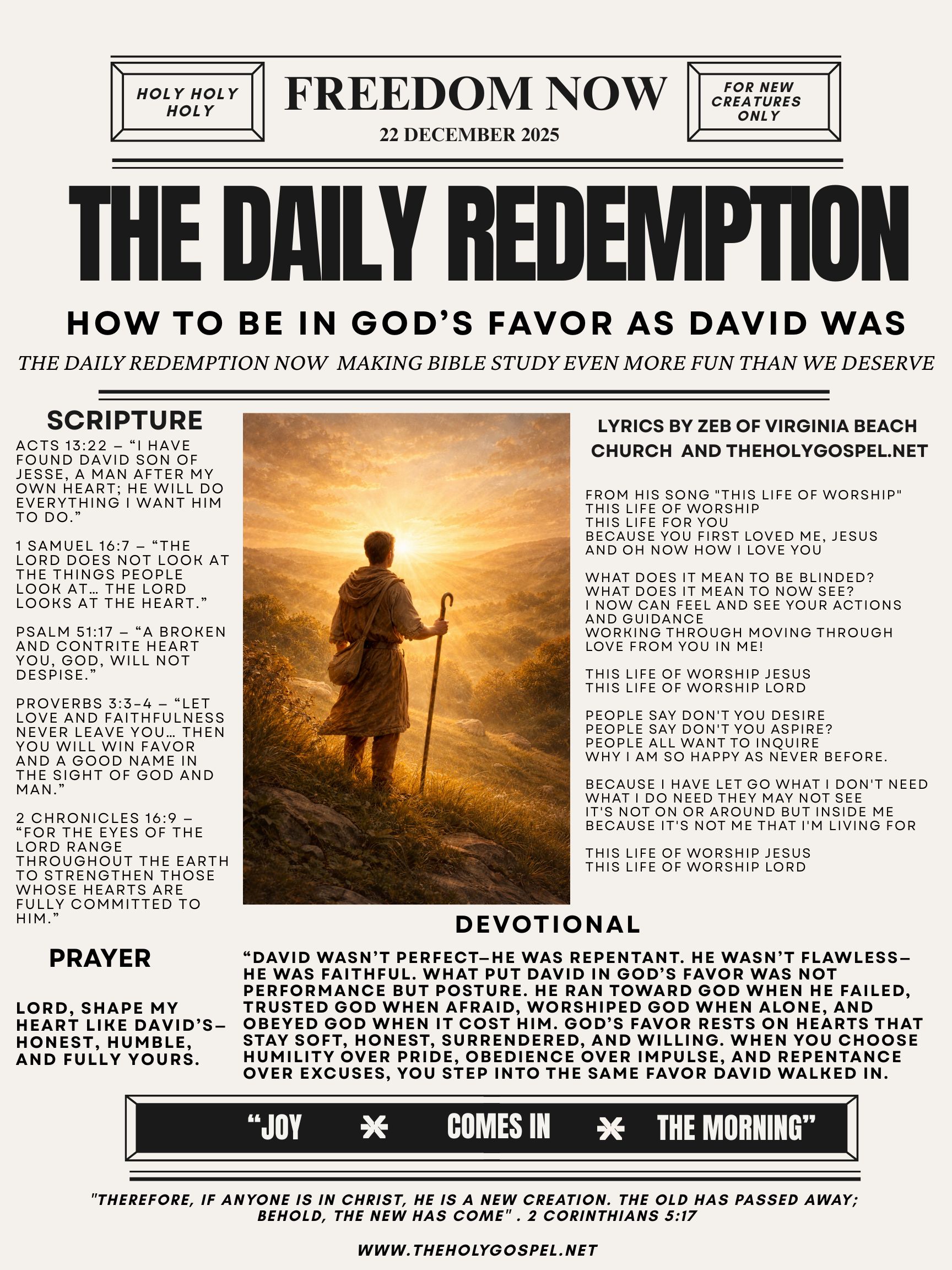 How to be in God’s Favor as david was – Daily Redemption Bible Bulletin of 22 Dec 25