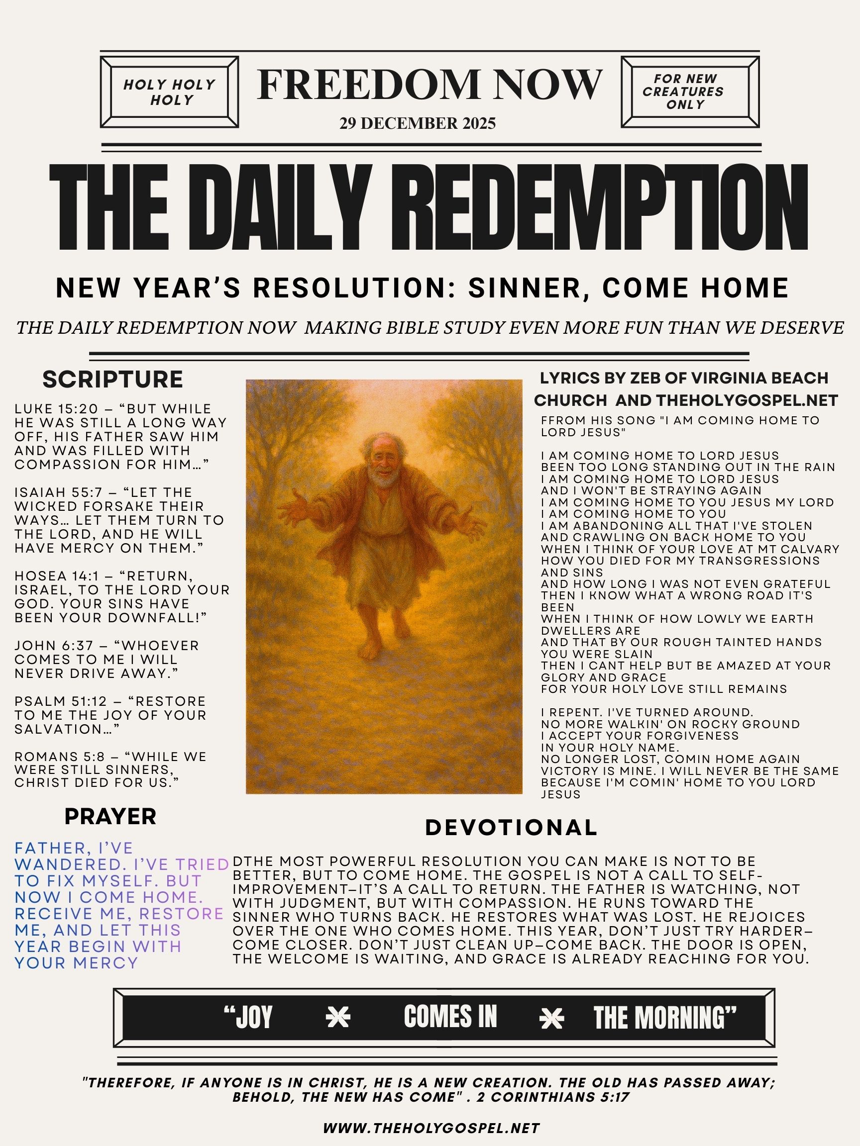 New Year’s Resolution: Sinner, Come Home – The Daily Redemption Bible Bulletin 29 Dec 25