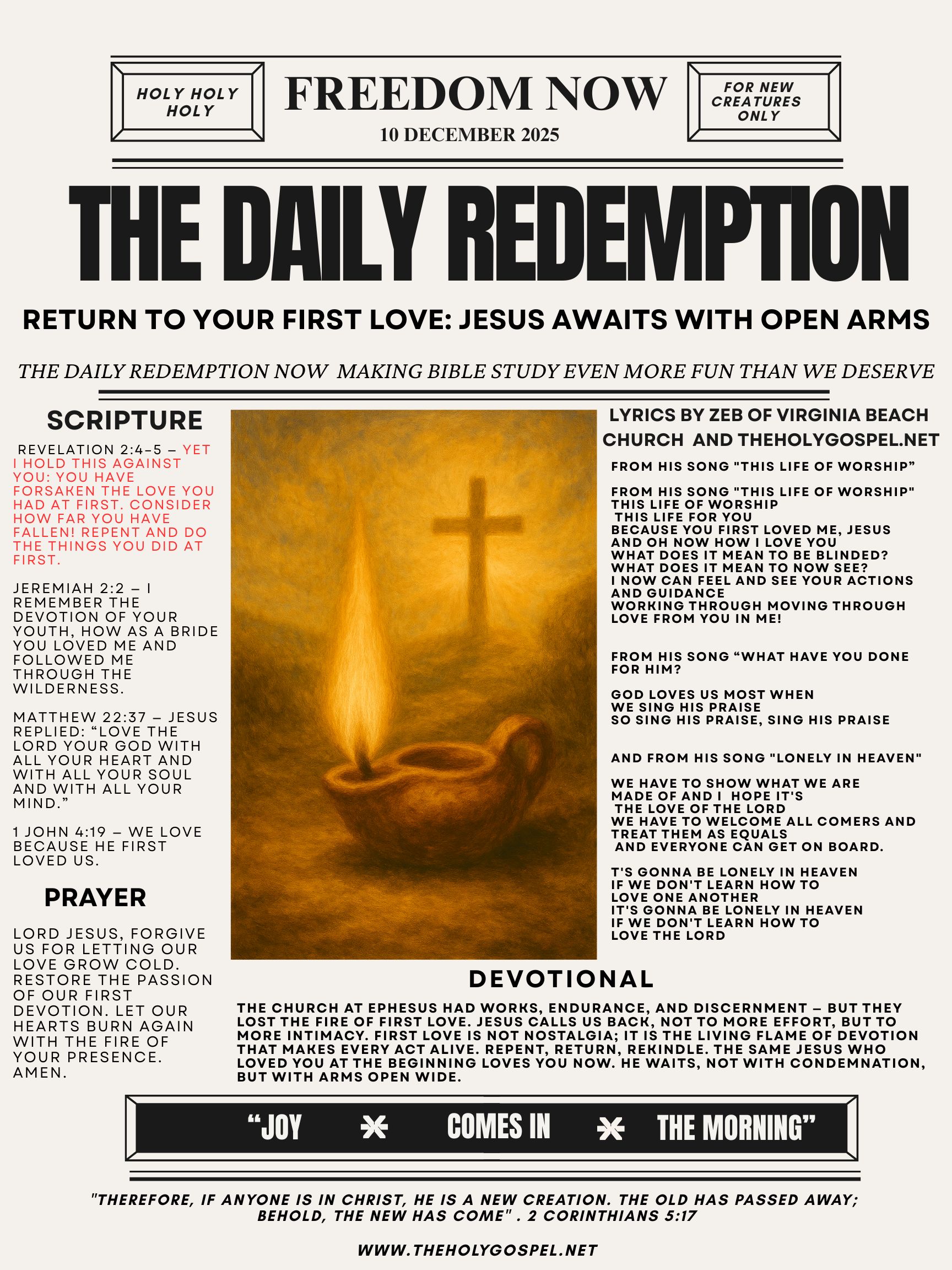 Return to Your First Love: Jesus Awaits With Open Arms – Revelation 2 – The Daily Redemption Bible Bulletin for 10 Dec 25