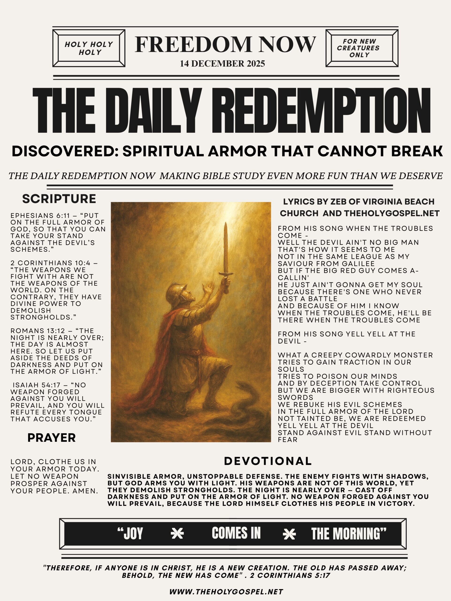 When The Troubles Come He Puts On The Undefeatable Holy Armor of God – Daily Redemption 14 Dec 25