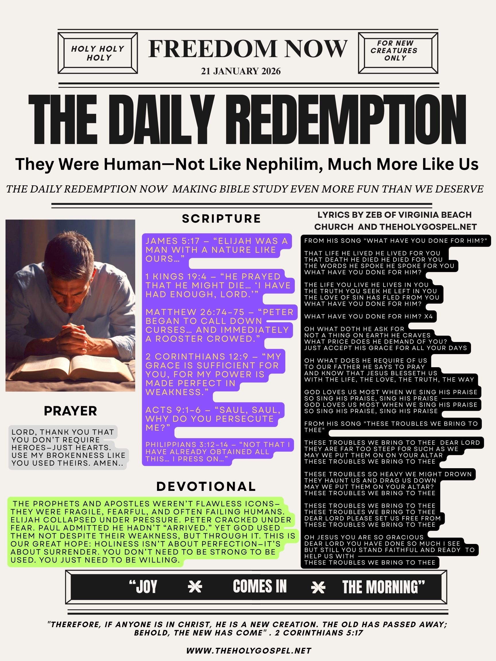 They Were Human—Just Like Us – The Daily Redemption Bible Bulletin – 21 Jan 26