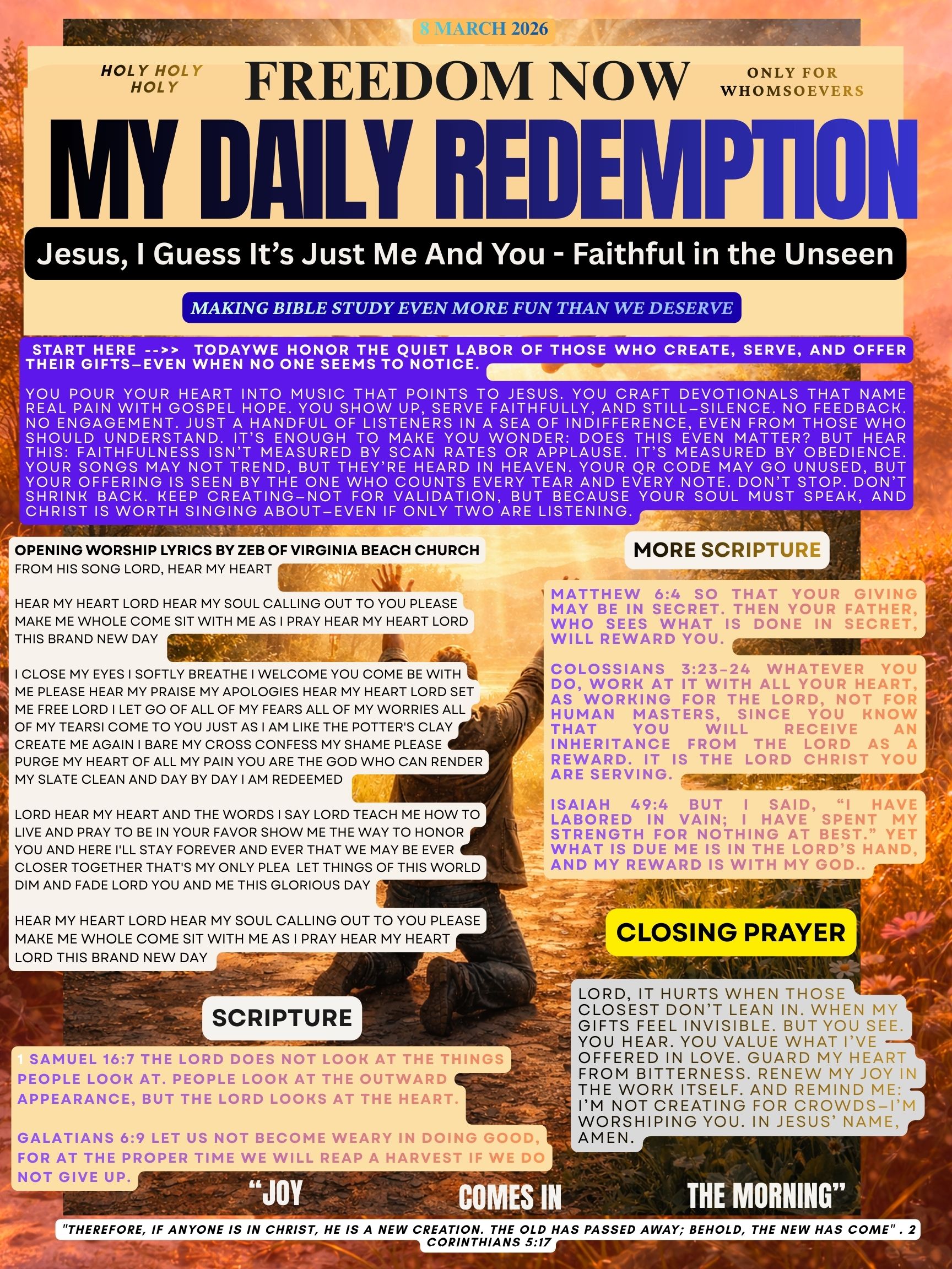 Jesus I Guess It’s Just You And Me – Faithful in the Unseen DR Bible Blast Bulletin 8 March ’26