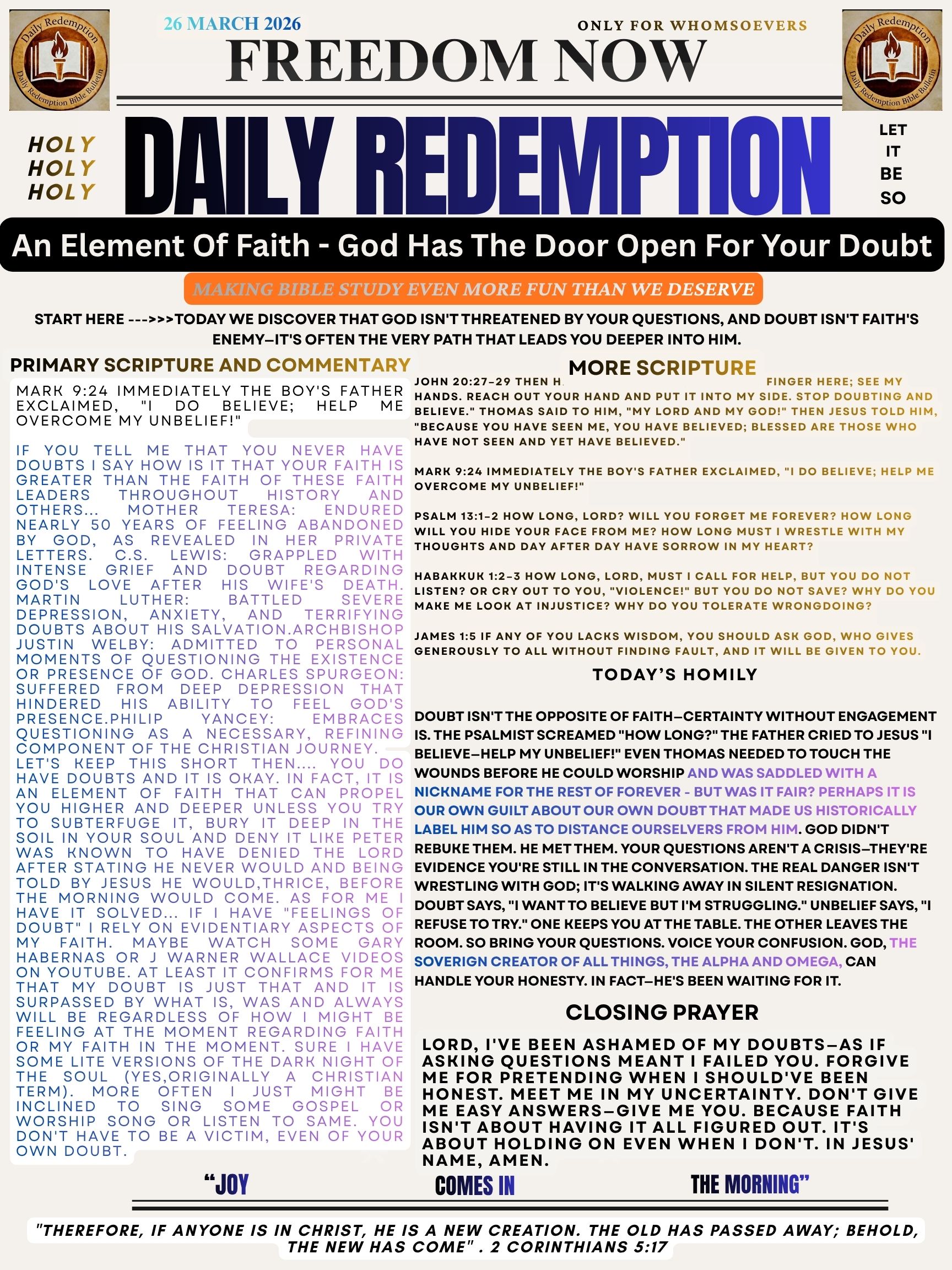 An Element Of Faith – God Holds The Door Open For Your Doubt – DRBBB 26 Mar 26