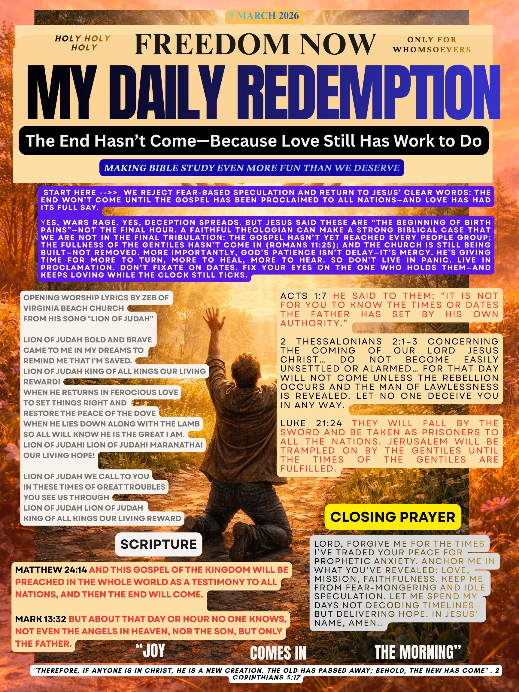 The End Hasn’t Come—Because Love Still Has Work to Do – DR Bible Blast Bulletin 5 March 26