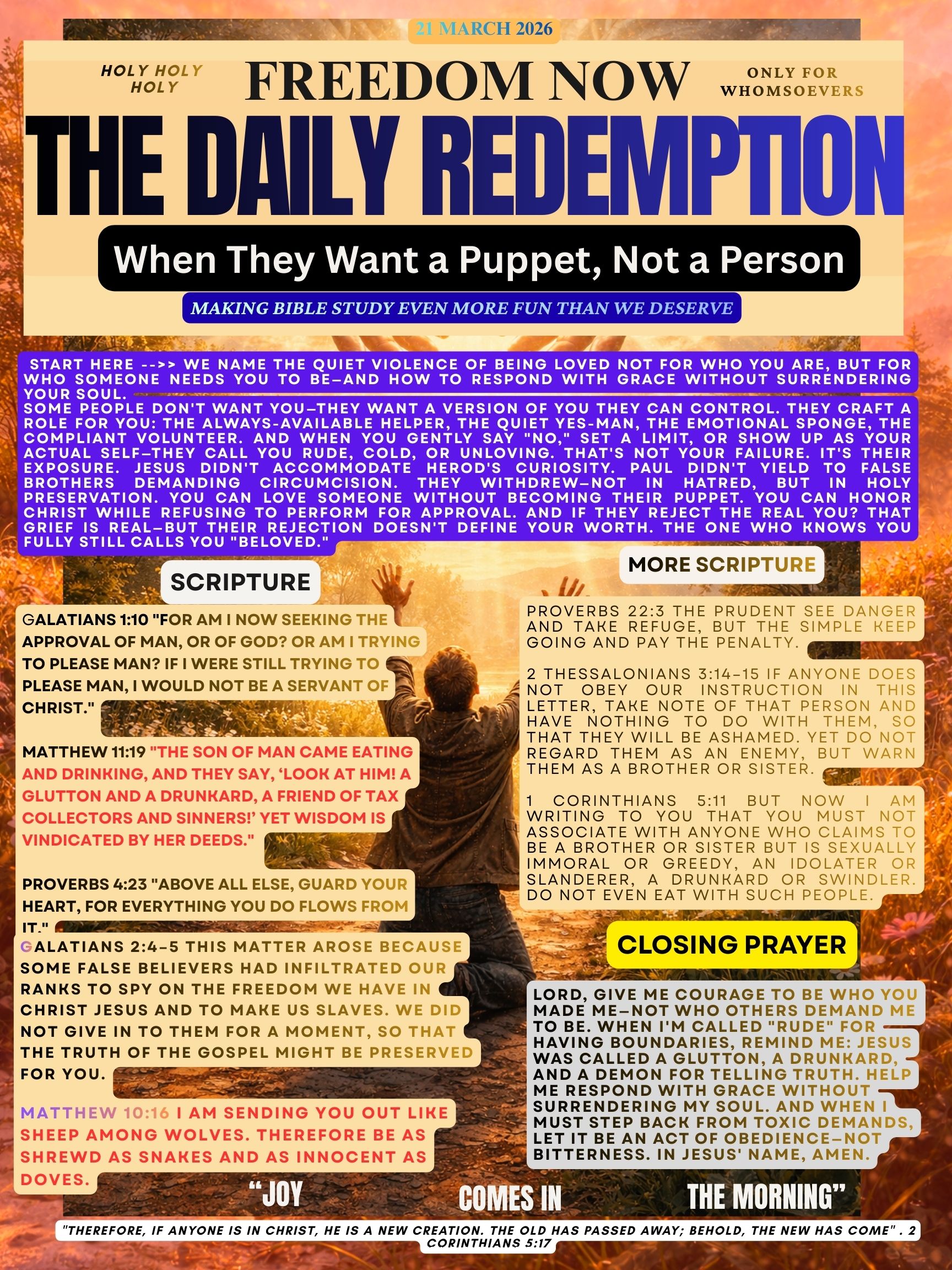 Holy Boundaries – When They Want a Puppet, Not a Person – DR Bible Blast Bulletin Of 12 March 26