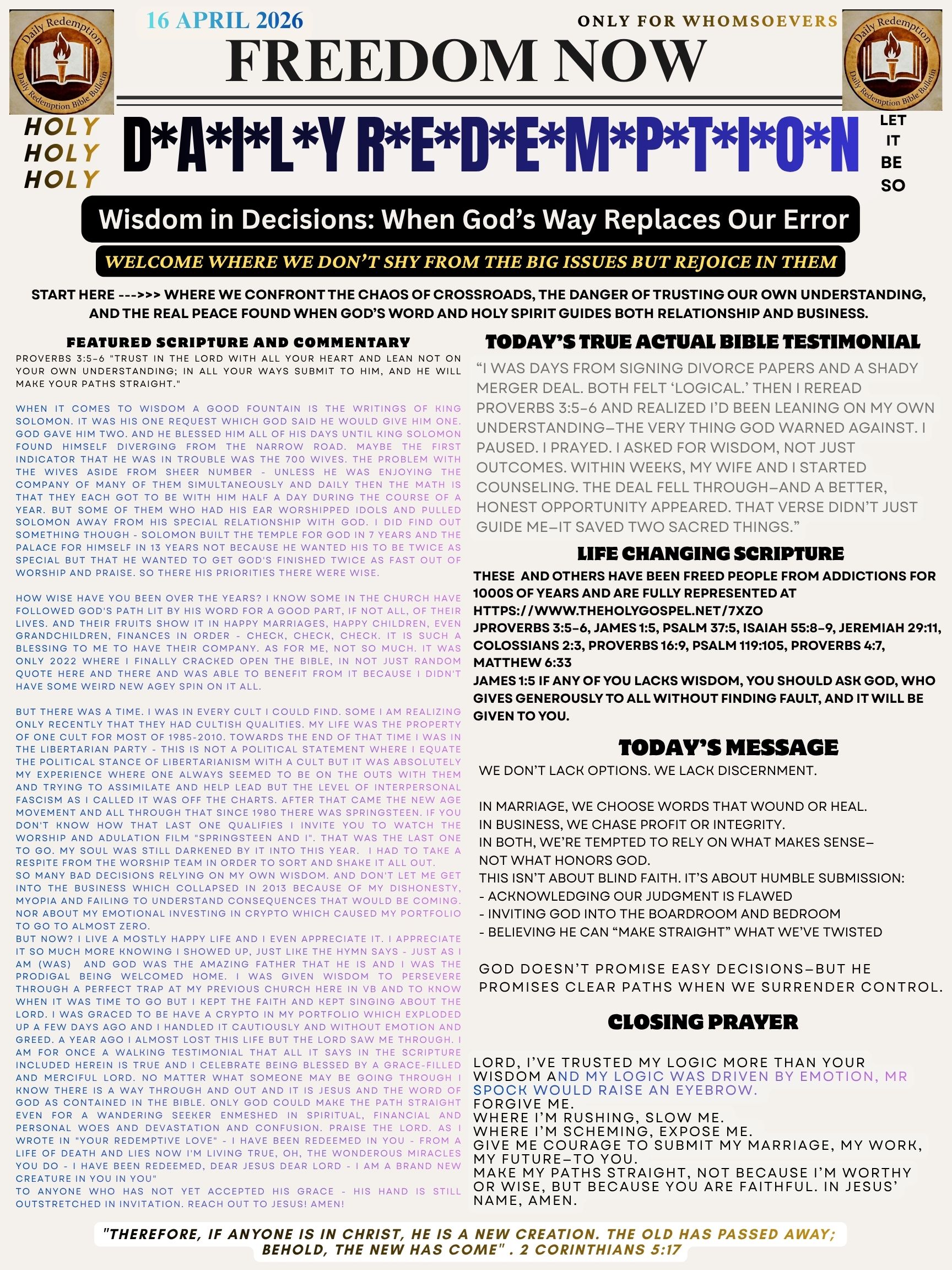 Wisdom in Decisions: When God’s Way Replaces Our Plans – DRBBB 16 April 26