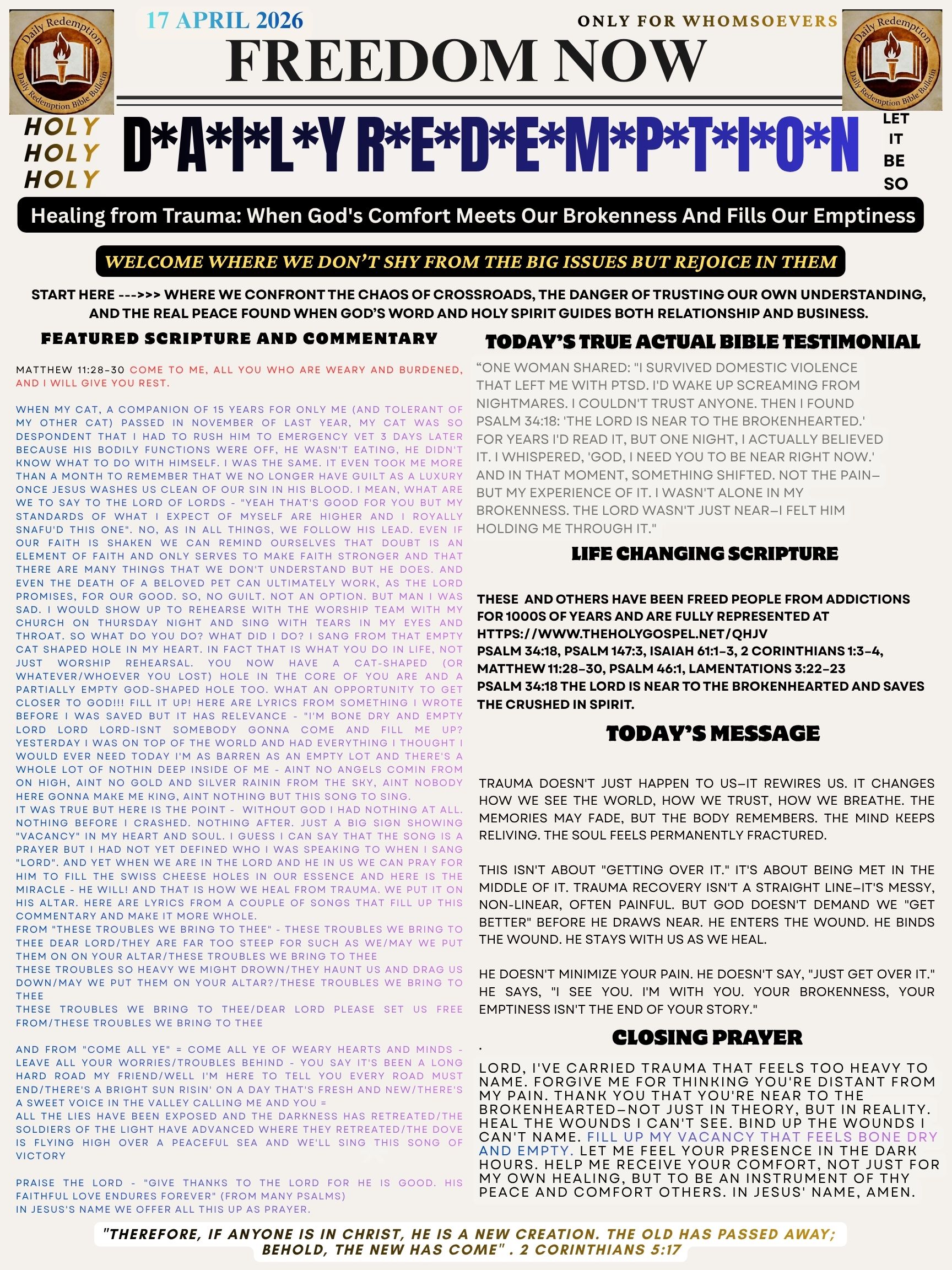 Healing from Trauma: When God’s Comfort Mends Our Brokenness and Fills Our Emptiness – DRBBB 17 April 26