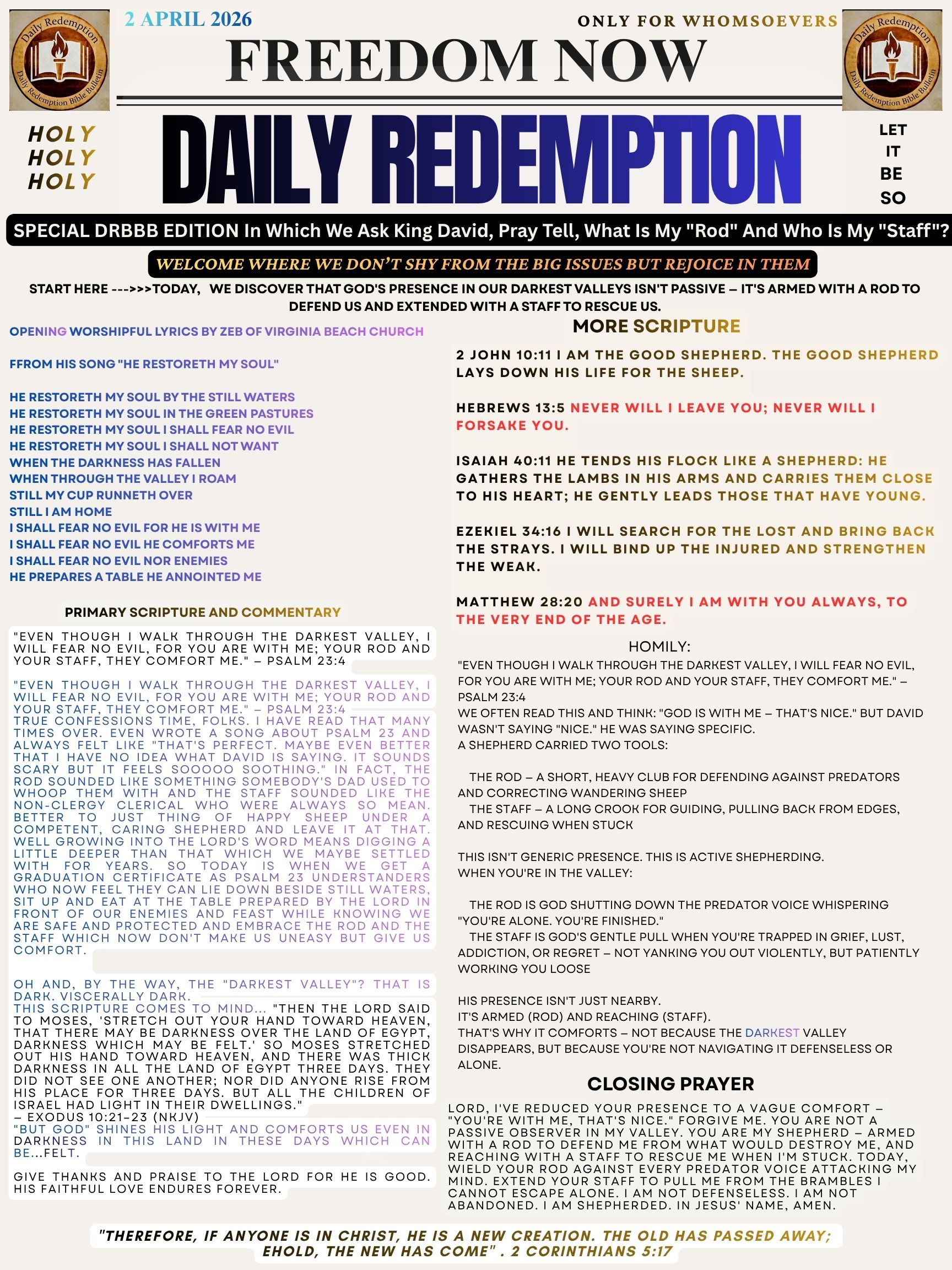 SPECIAL DRBBB EDITION In Which We Ask King David, Pray Tell, What Is My “Rod” And Who Is My “Staff”? 2 April ’26