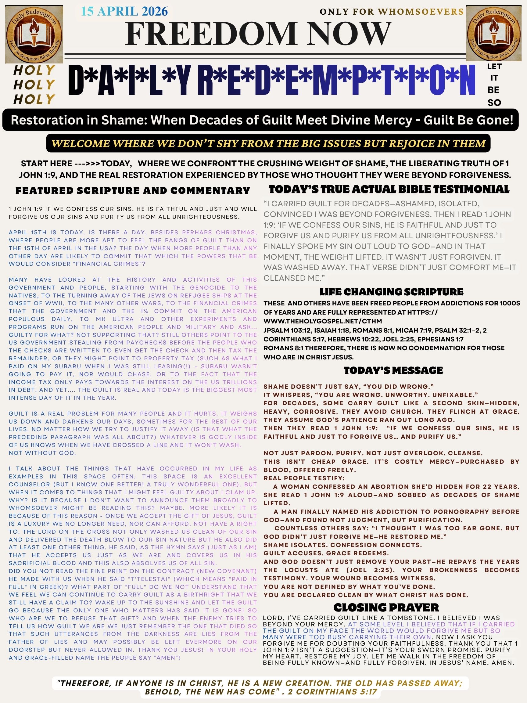 Restoration in Shame: When Decades of Guilt Meet Divine Mercy – Guilt Be Gone! – DRBBB 15 April 26