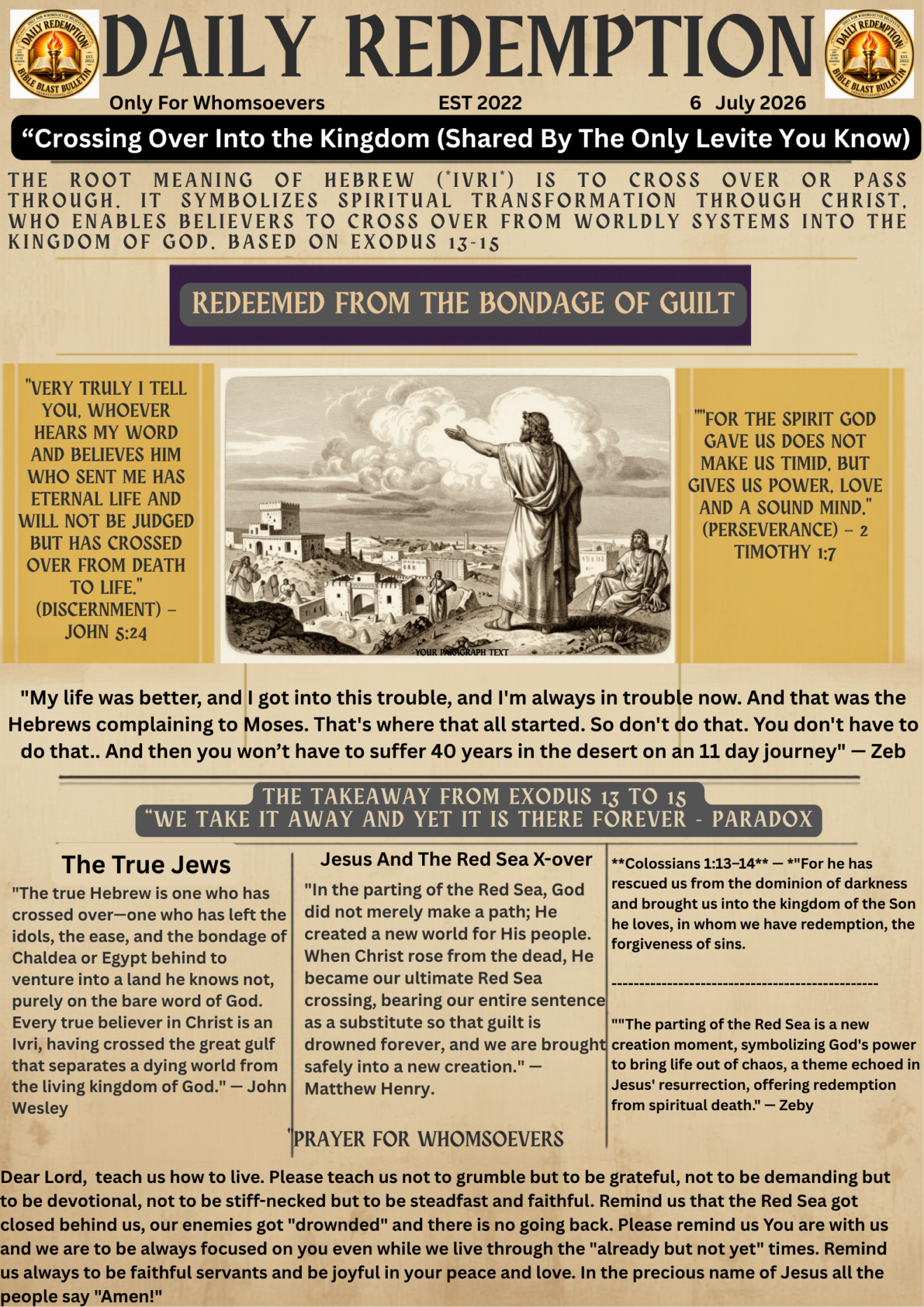 Crossing Over Into the Kingdom (Shared By The Only Levite You Know)
