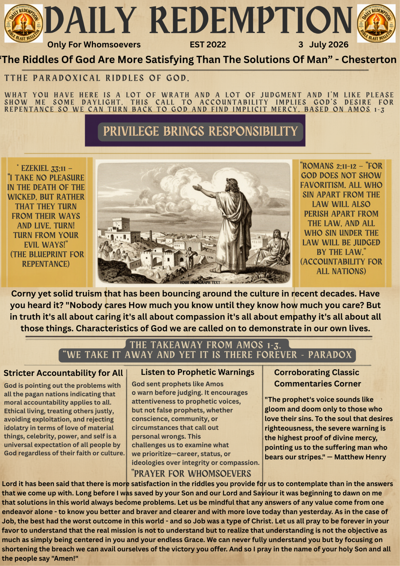 ＂The paradoxical riddles of God are.... ＂ (focus on wrath in AMOS 1-3)