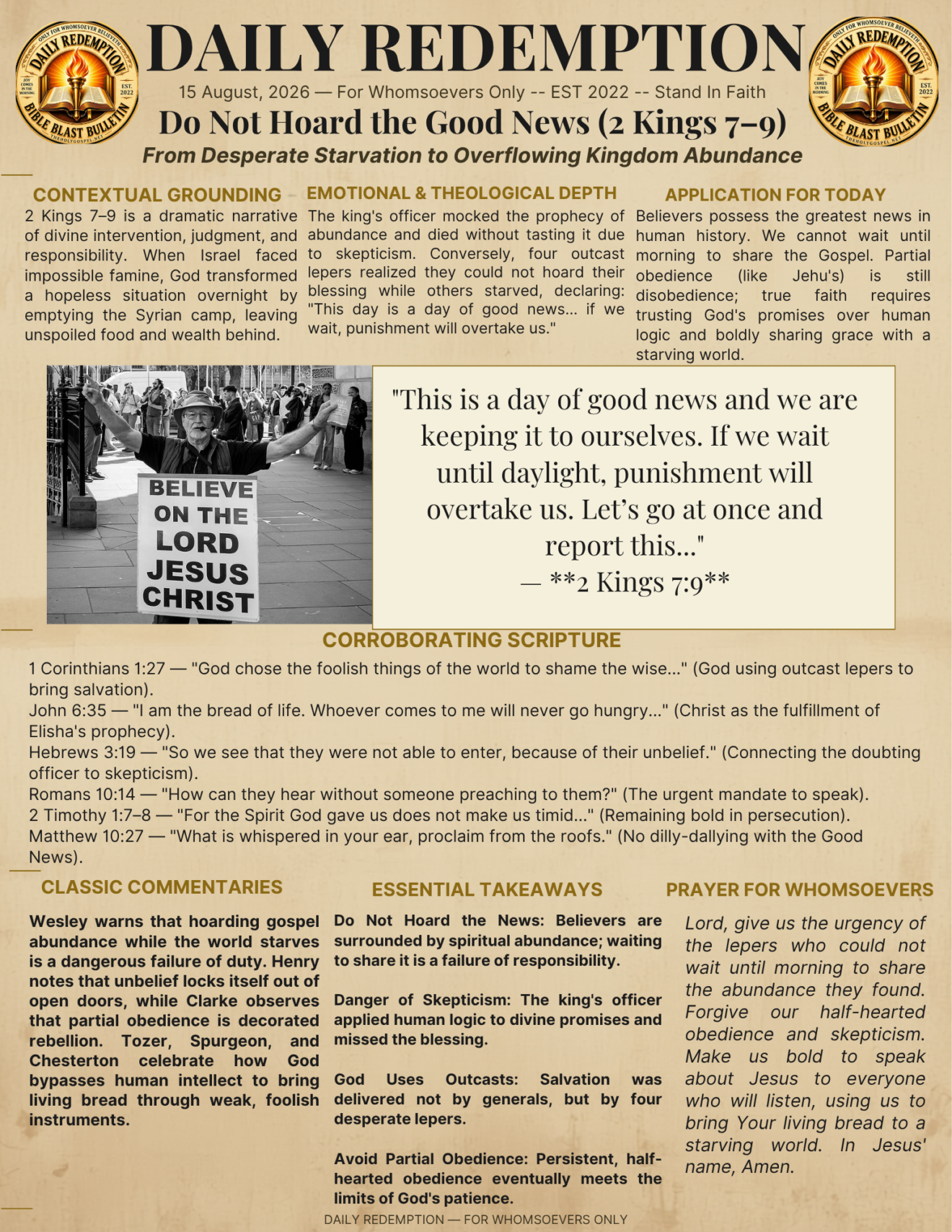 Do Not Hoard the Good News (2 Kings 7–9)