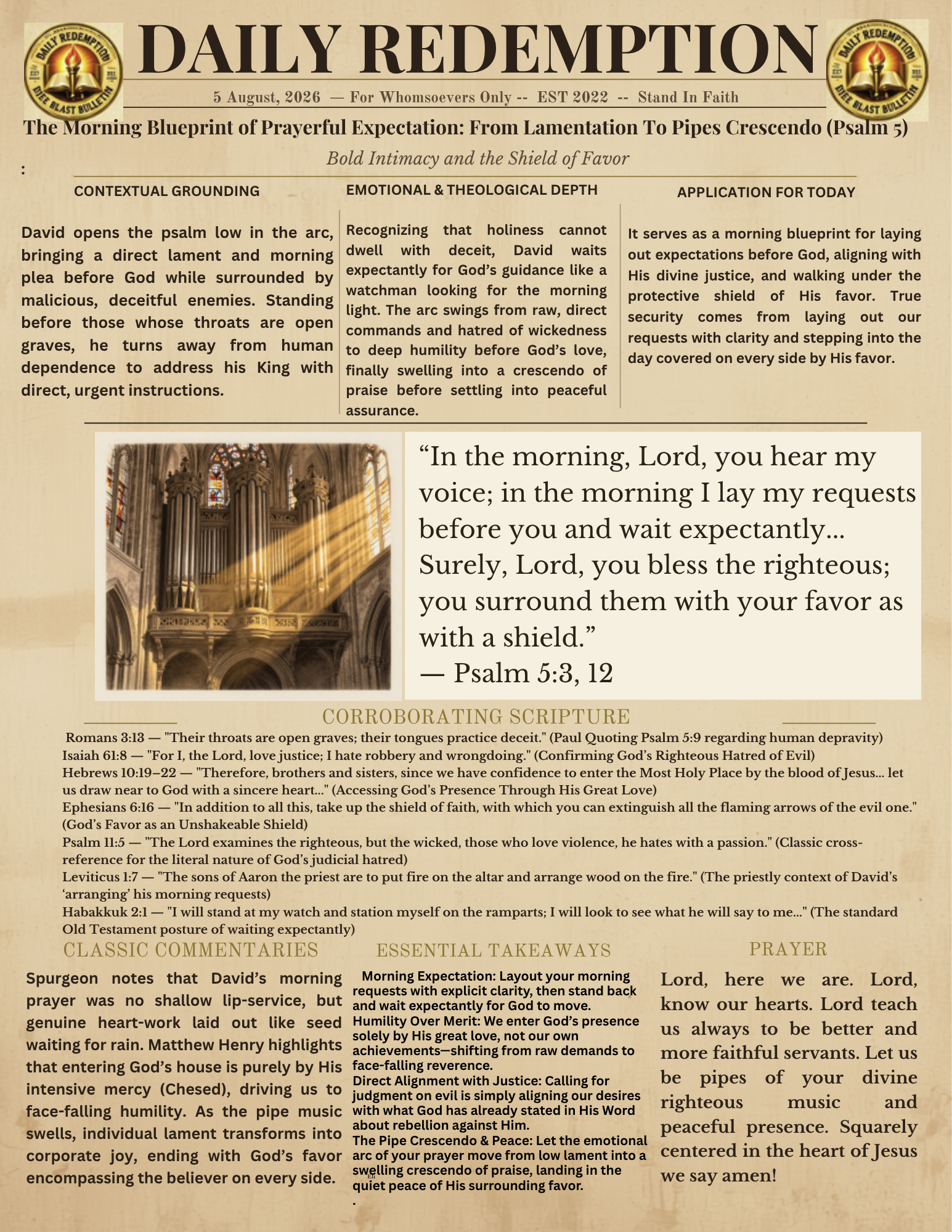 The Morning Blueprint of Prayerful Expectation: From Lamentation To Pipes Crescendo (Psalm 5)