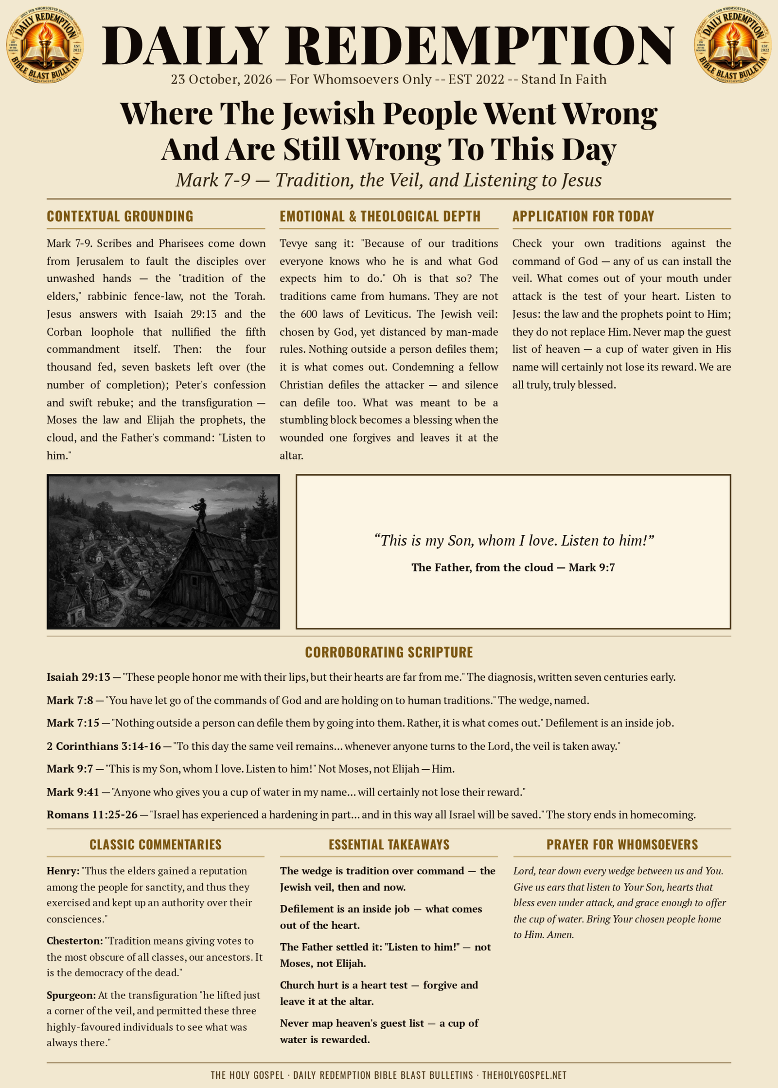 Daily Redemption infographic: Where The Jewish People Went Wrong And Are Still Wrong To This Day - Mark 7-9