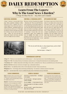 Daily Redemption infographic: Learn From The Lepers - Why Is The Good News A Burden? 2 Things We Must Not Do